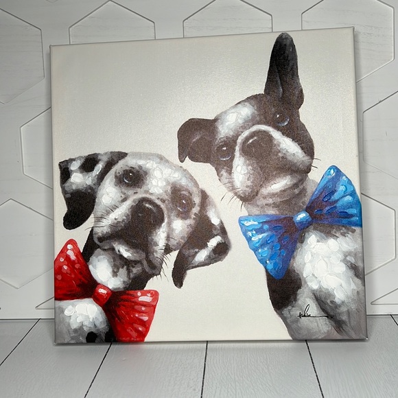 Canvas Painting Dalmatian & Pug Red & Blue Bow Ties [Best Friends] - Picture 2 of 5